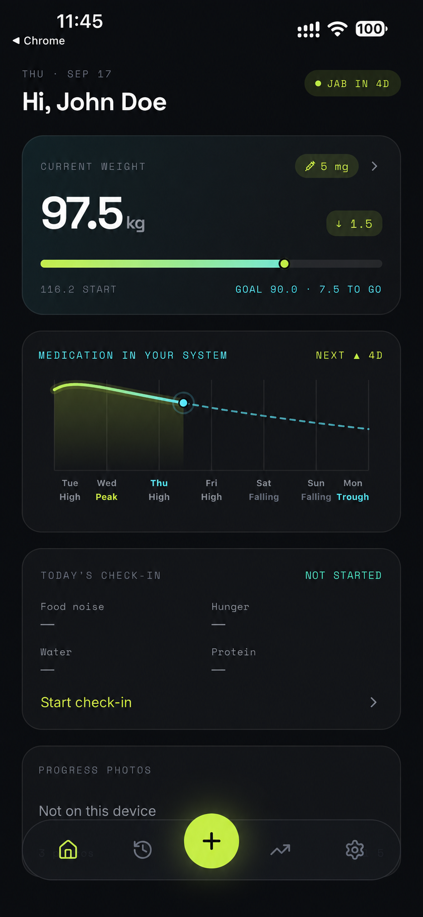 Dozsage Home screen with a fictional routine summary
